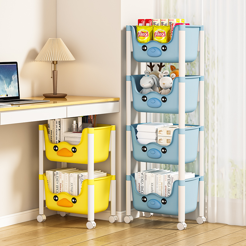 儿童书架可移动玩具置物收纳层架子多层家用小推车带轮落地简易书