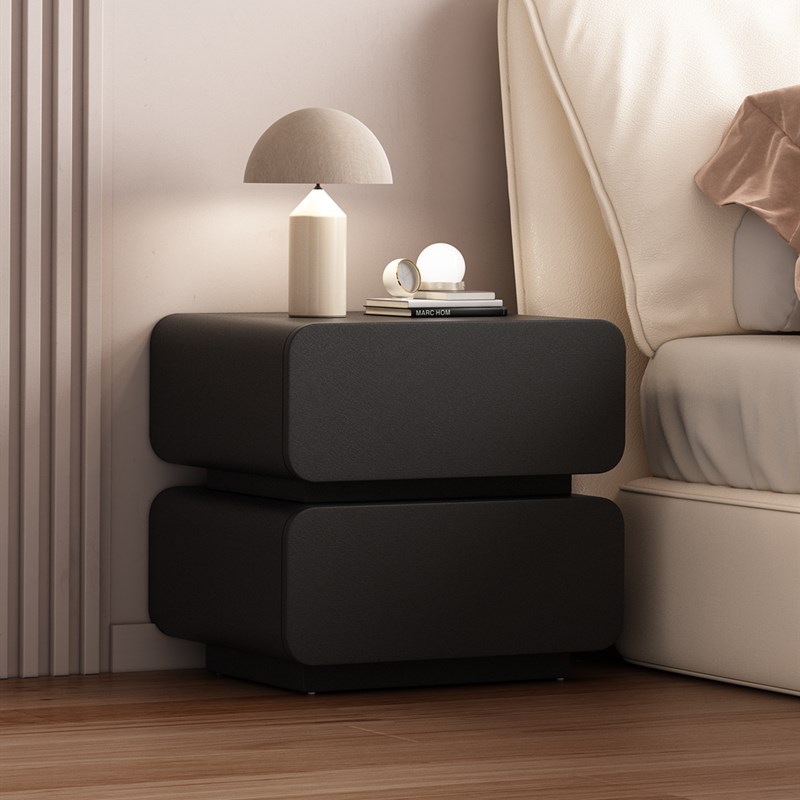 实木床头柜黑色简约现代皮质床边柜高级感意式轻奢卧室储物收纳柜
