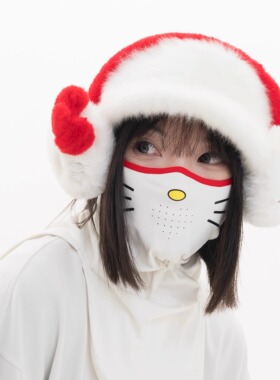 原创WELEM小猫脸滑雪护脸户外运动锦纶保暖加绒防晒面罩防紫外线