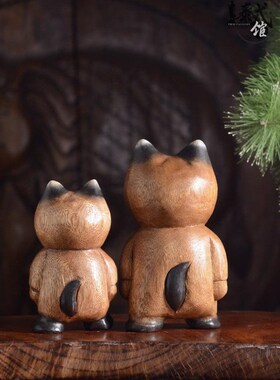 泰国实木雕刻小猫木雕摆件木制工艺品猫咪客厅书房V工艺品儿童礼