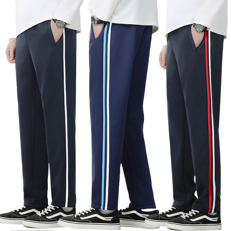 春季校裤男女藏蓝色红白蓝白宽白杠中小学生百搭运动休闲校服裤子