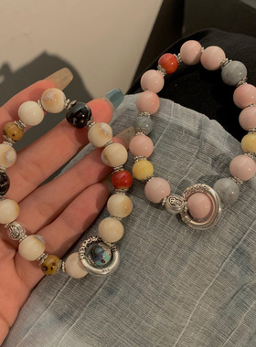 景区马卡龙系列陶瓷手链多巴胺色系文艺平安扣手串新中式单圈