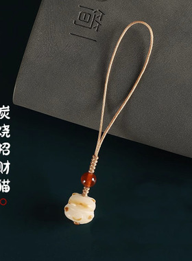 白菩提根炭烧猫咪猫爪手机链挂件挂绳可爱女生手机壳钥匙扣挂件
