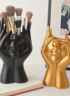 跨境时尚收纳神器抽象化妆刷桶卧室化妆桌卫生间多功能整理盒