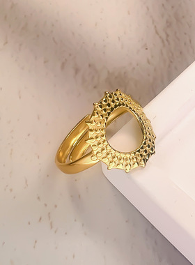 太阳花戒指欧美时尚个性冷淡风开口调节不褪色钛钢戒指不锈钢