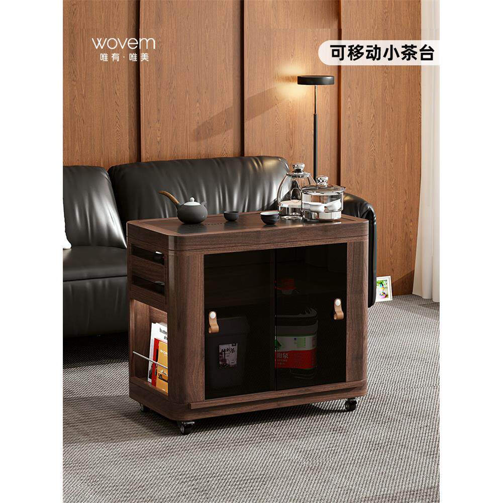 移动餐具柜、茶几、茶几、水壶一体化黑金石茶盘、茶柜、实木茶几