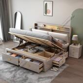 加宽实木双人床2X2.2大床200X220主卧室2m X2.2米存储高盒子抽屉