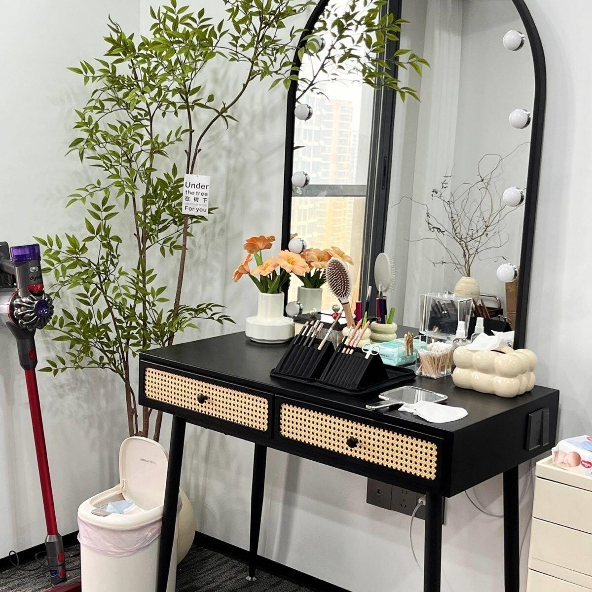 藤编高级照相馆专业带灯化妆台婚纱店美容院工作室化妆师专用化妆