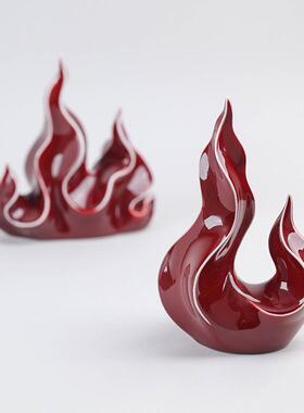 红色火属性火焰陶瓷摆件招财办公室玄关家居装饰品工艺品乔迁礼物