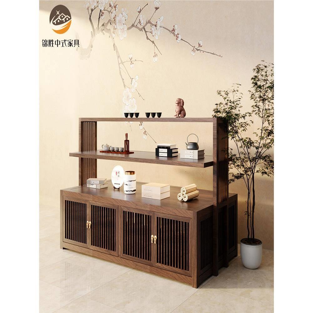 新中式茶叶中岛柜茶盘中岛台茶具展示架实木展厅流水台禅意陈列柜