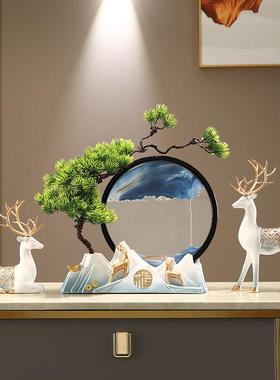 迎客松创意流沙画摆件沙漏客厅入户玄关酒柜办公室领导高档装饰品