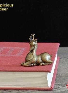 纯铜梅花鹿古风茶玩学习铜饰品民族风格装饰覆古收藏玩礼物旧覆膜