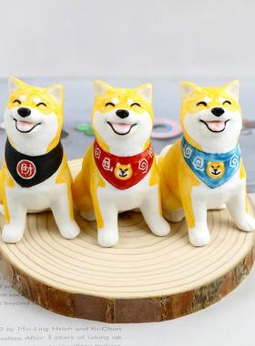 招财柴犬陶瓷摆件创意家居装饰品可爱小狗办公室桌面摆设公仔礼物