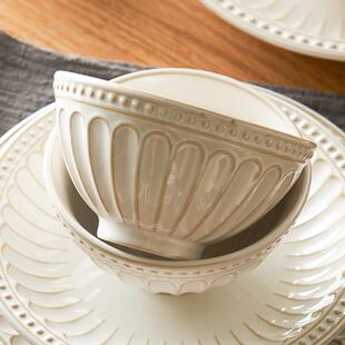 肆月 米饭碗法式覆古浮雕吃饭碗家用陶瓷碗高级感餐具5英寸单个小