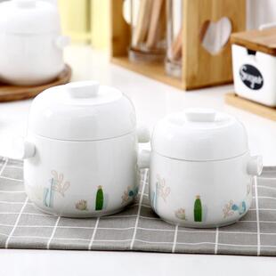 陶瓷带盖家用炖盅大小号隔水燕窝炖盅纯白双盖汤盅蒸盅微波炉送勺