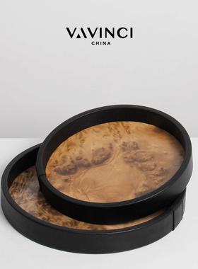 梵其现代轻奢皮质几何托盘家居衣帽间高质感收纳盘样板间装饰摆件