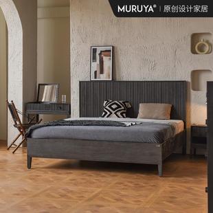 慕芮雅實木床現(xiàn)代簡約主臥大床婚床北歐輕奢極簡臥室雙人床黑色