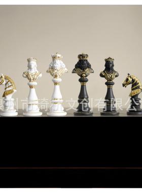 跨境新品国际象棋摆件黑白金银西洋人像小棋子摆设家居桌面装饰品