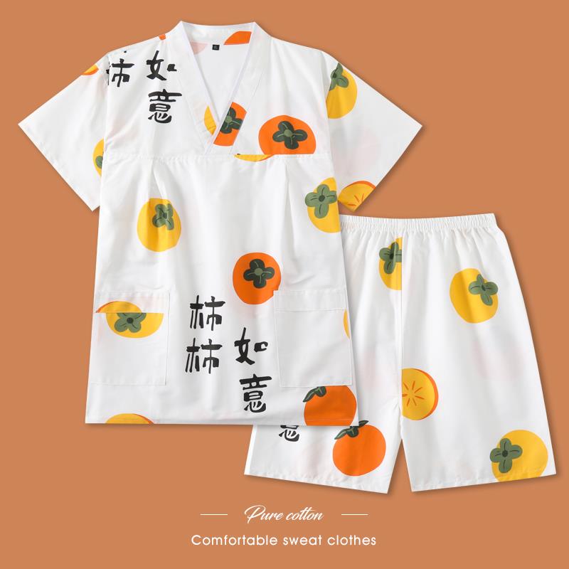 汗蒸服女款纯棉可爱清新情侣款家居服男款桑拿服洗浴服足疗服睡衣
