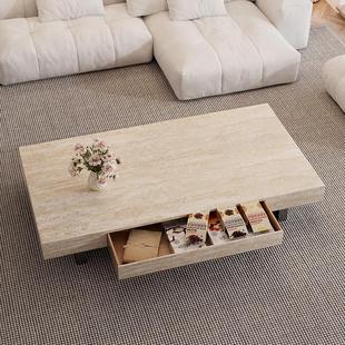 悬浮长方形茶几洞石岩板客厅家用小户型意式轻奢极简2025简约茶几