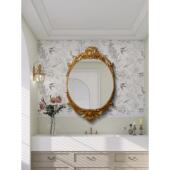 浴室镜覆古雕花欧式 玄关壁挂镜家用洗漱镜子卧室化妆镜带灯装 饰镜