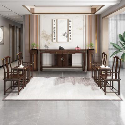 实木中堂六件套农村堂屋供桌家用新中式长条桌八仙桌条案神龛组合