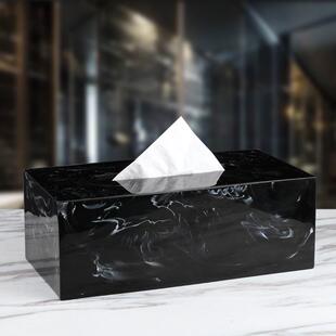ins风客厅家用抽纸盒高档轻奢酒店软装 北欧创意纸巾盒大理石纹理