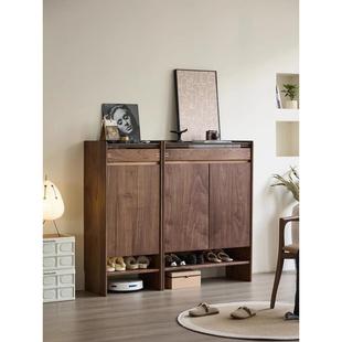 北美黑胡桃鞋柜门道家用实木入口柜多层储物柜集成墙面板岩定制