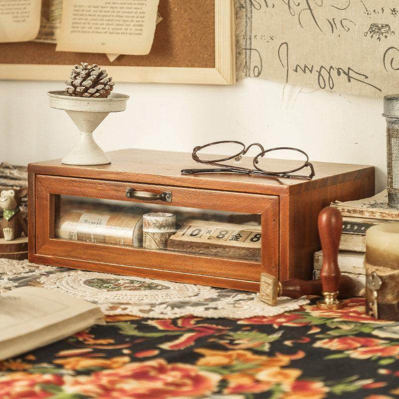 桌面收纳盒电脑增高架显示屏木盒子桌上杂物置物架抽屉式覆古木质,收纳整理,桌面收纳盒,淘宝优惠券,粉丝福利购,淘宝优惠卷