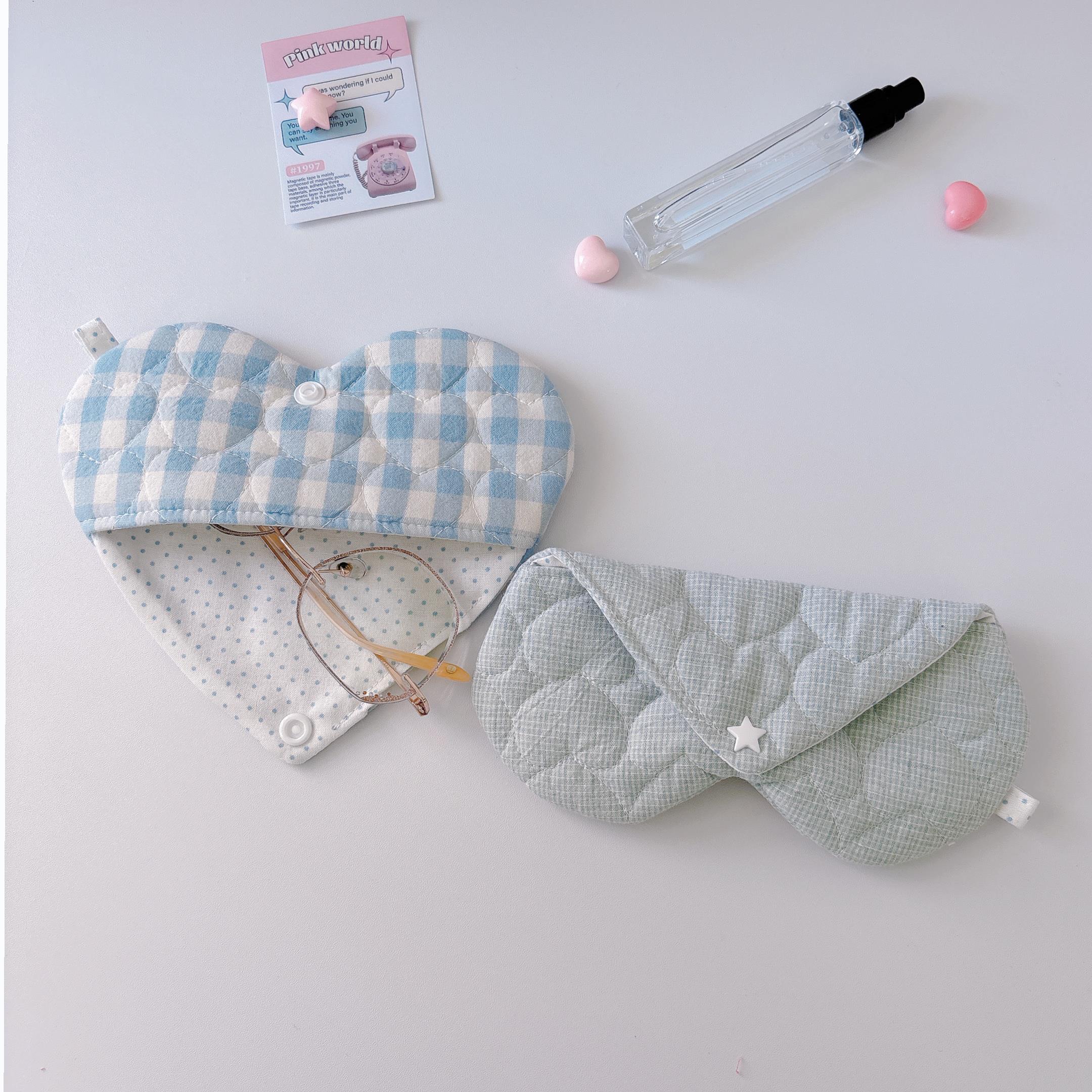 ins风自制海盐布艺爱心眼镜收纳包眼镜套小众爱心眼镜袋墨镜收纳