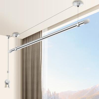 304不锈钢单杆手摇晾衣架阳台家用双杆式升降手动晾衣杆室内顶装