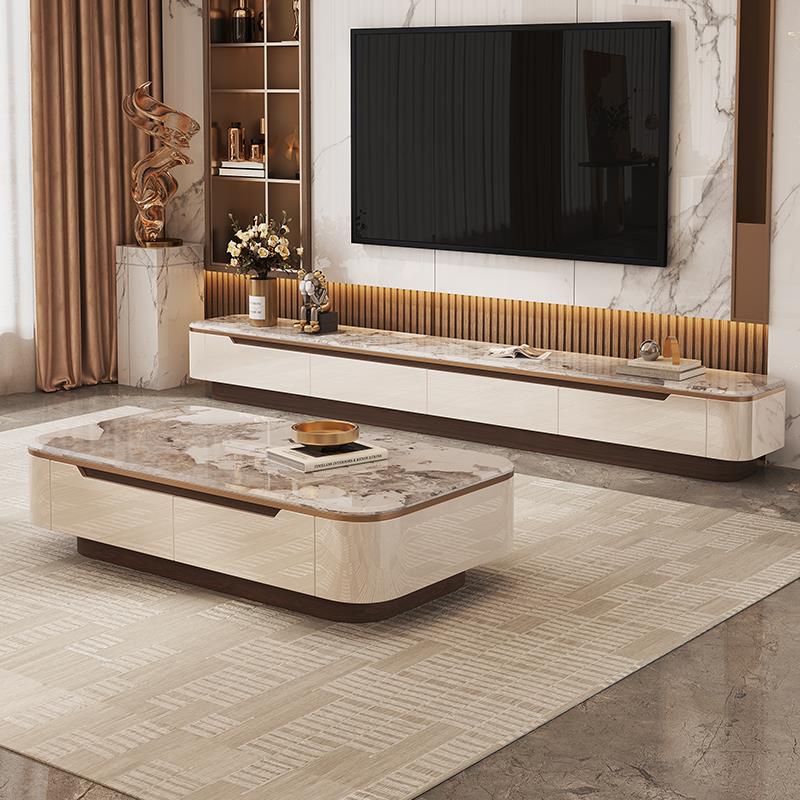 微晶石轻奢简约创意茶几电视柜组合客厅家用小户型高级感岩板茶桌