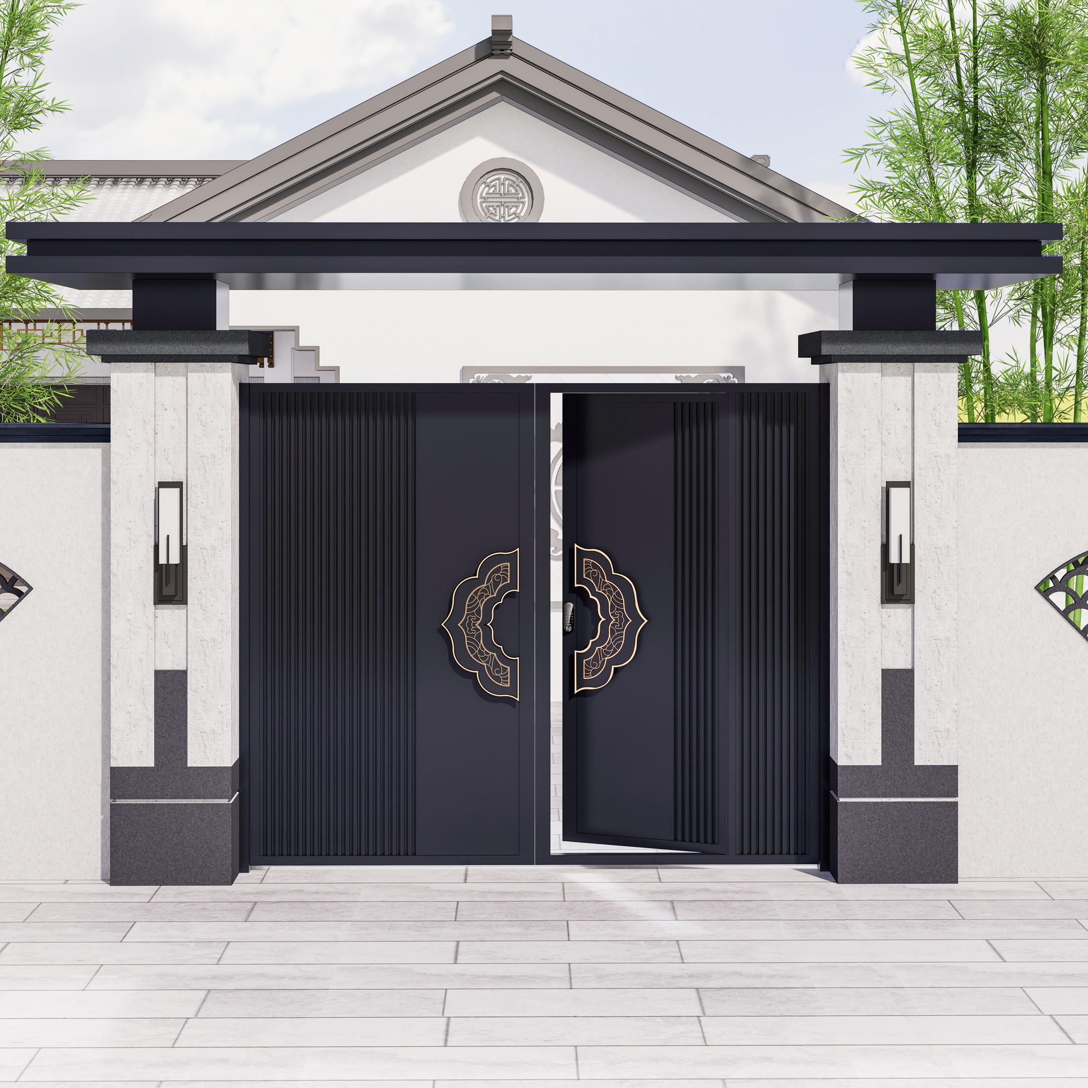 铝合金农村自建房庭院大门铁艺户外围墙别墅双开 关电动平移大门