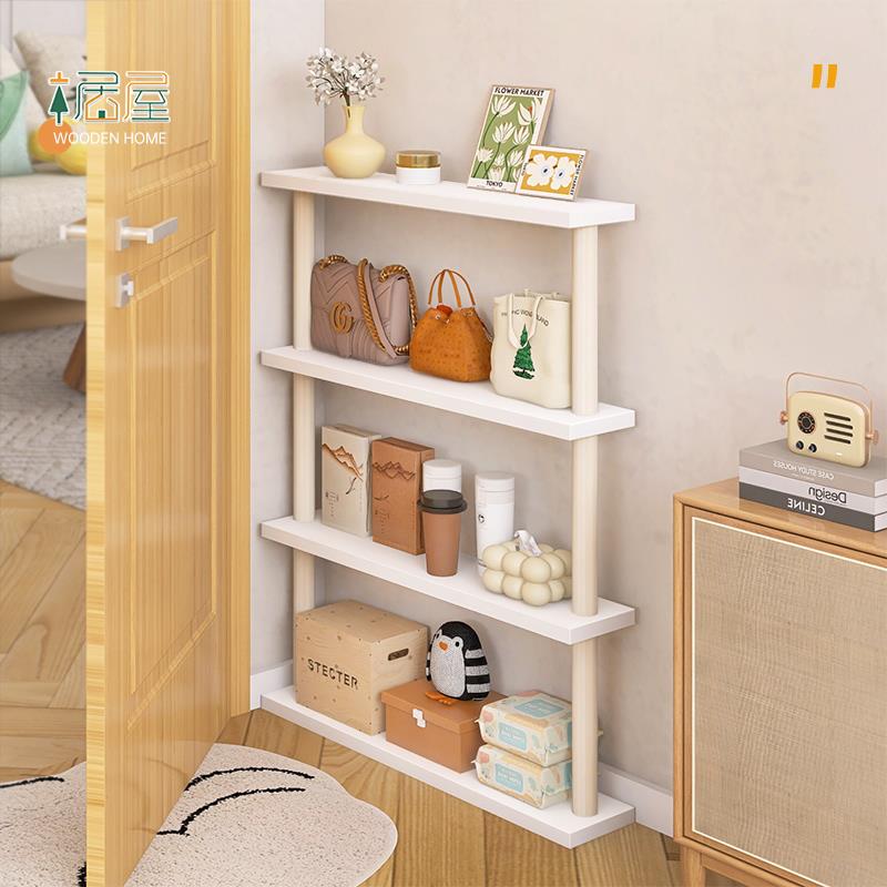 门后置物架超薄贴墙12cm简易夹缝收纳层架化妆室极窄落地实木窄边