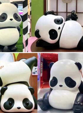 玻璃钢卡通熊猫雕塑大型商场幼儿园壁挂熊猫摆件火锅餐饮门头装饰