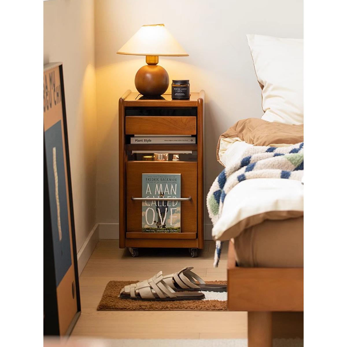 北欧实木床头柜复古可移动床头收纳柜小户型卧室简约超窄床边柜子