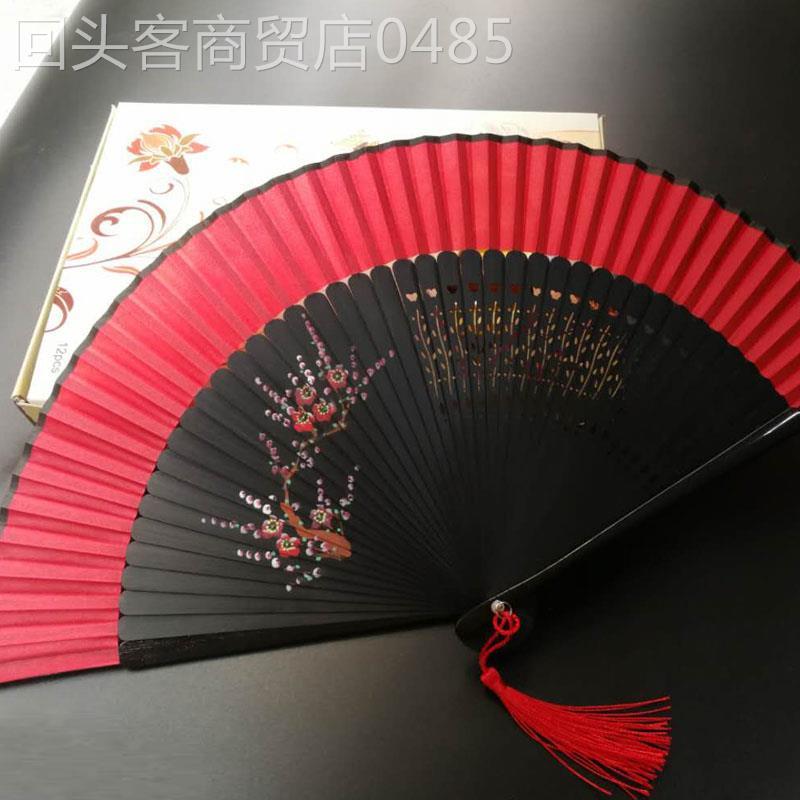 旗袍折扇包邮蓝骨竹扇 喷绘扇梅花扇 日式女扇和风扇工艺礼品扇子