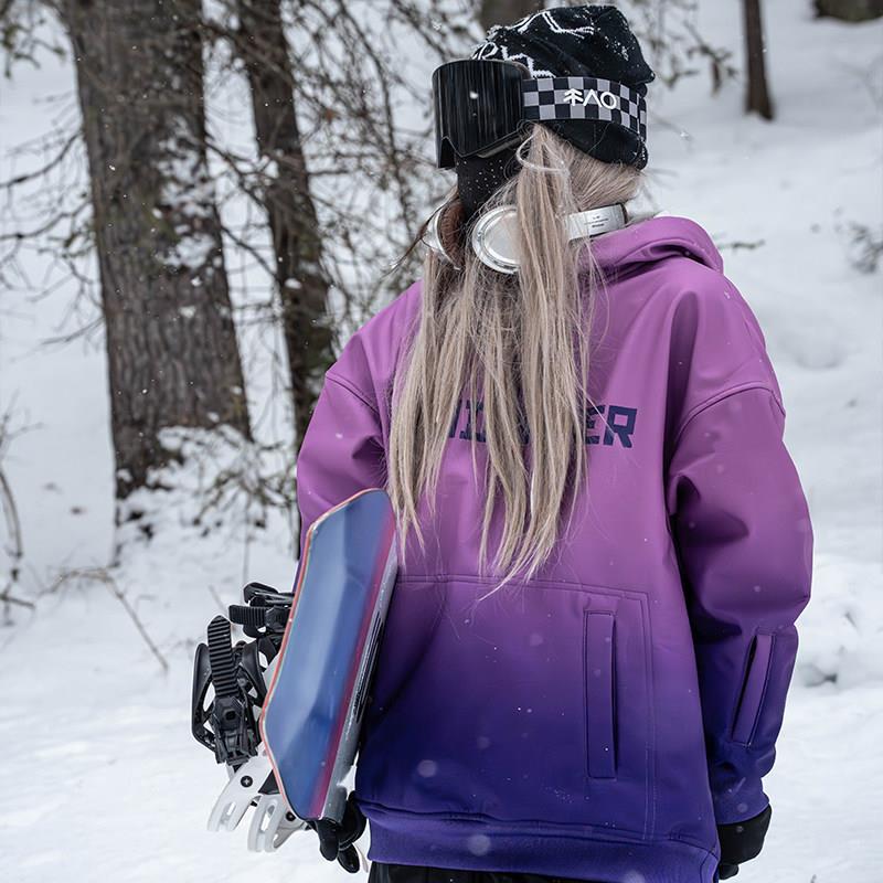 雪否 渐层色单板滑雪防水over size宽松加绒透气男女室内滑雪卫衣