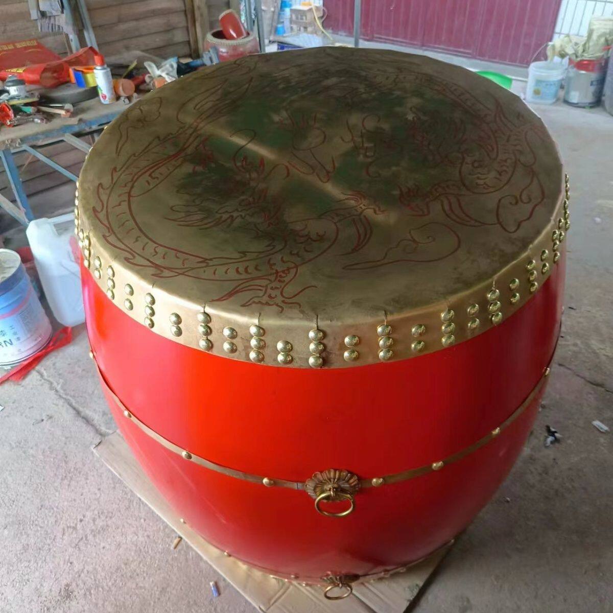 铜鼓皮鼓寺院大鼓红鼓牛皮木白原木战鼓黄牛演出道士威风中国红