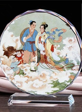 牛郎织女摆件水晶工艺品七夕节情人节礼品古代爱情收藏书房装饰品