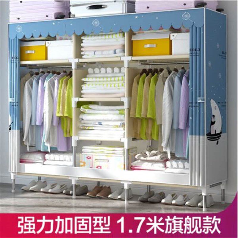 新疆包邮简易衣柜布衣柜钢管加粗加固卧室挂衣柜带抽屉收纳布衣橱