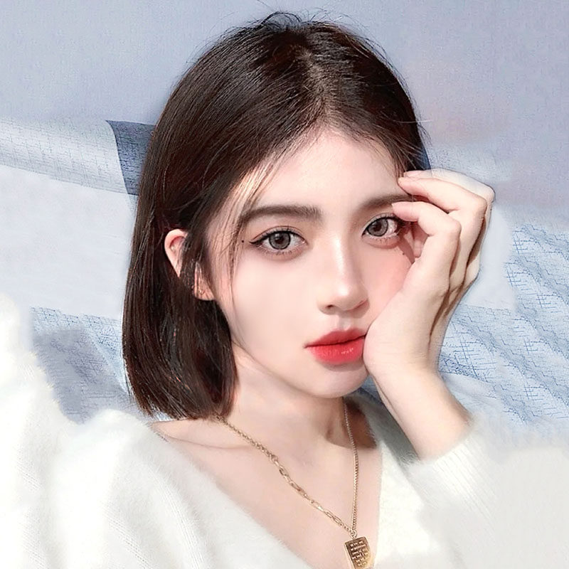 假发女短发 真发全真人发丝自然时尚中分波波头偏分全头式假发套