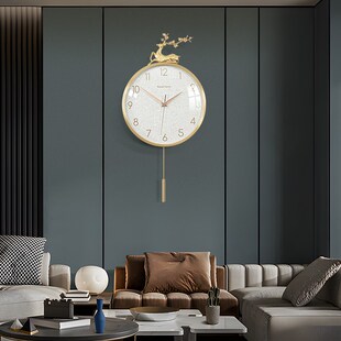 铜大师 黄铜轻奢贝壳钟表挂钟客厅2025新款现代简约大气时钟挂墙