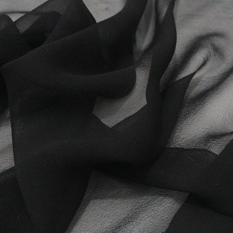 黑色百分百真丝纱桑蚕丝100%绡透明垂坠蚕丝纱布料服装连衣裙面料