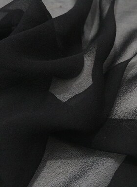黑色百分百真丝纱桑蚕丝100%绡透明垂坠蚕丝纱布料服装连衣裙面料