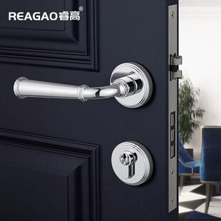 睿高亮银色纯铜门锁中古风金属质感静音室内卧室分体锁房间门把手