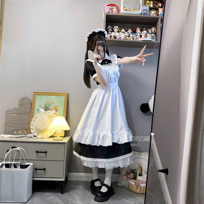 MIAO:贵族英式长款女仆装黑白动漫cos服大码男仆女佣装连衣裙