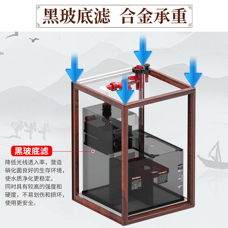 森森小型鱼缸 底过滤超白玻璃小方缸 家用客厅金鱼缸生态水族箱