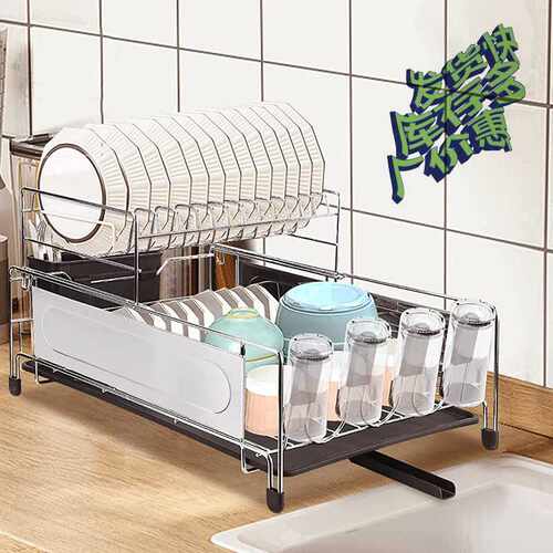 碳钢加厚厨房用品 家用双层碗架子置物架 水吧台沥水架dish rack