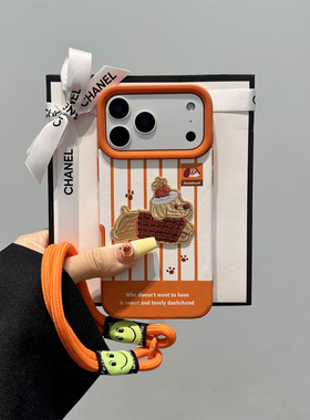 秋冬刺绣腊肠狗适用iphone17pro手机壳苹果15保护套14带挂绳外壳13橙色新款16promax高级感小众max超火女款